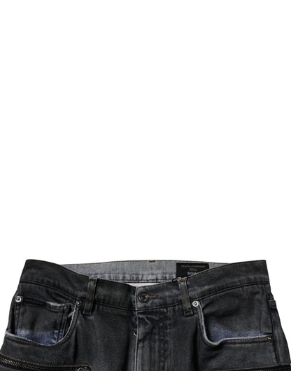 Dolce &amp; Gabbana Mörkgrå Trasiga Bomulls Skinny Denim Jeans
