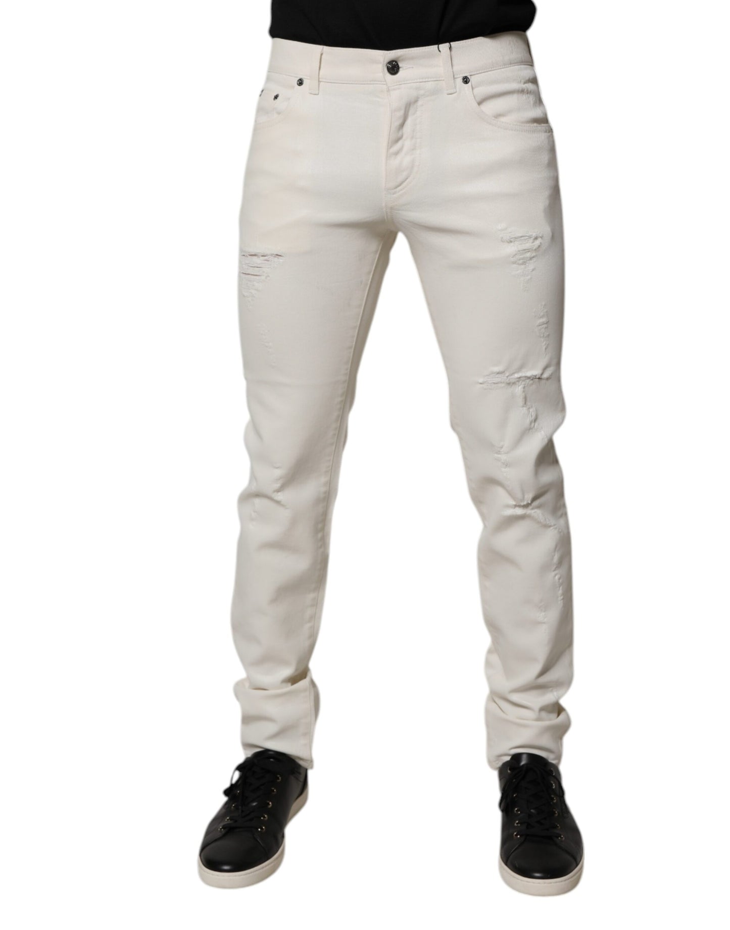 Dolce &amp; Gabbana Off White Bomullsstretch Skinny Denim Jeans