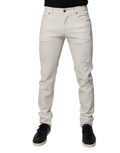 Dolce &amp; Gabbana Off White Bomullsstretch Skinny Denim Jeans