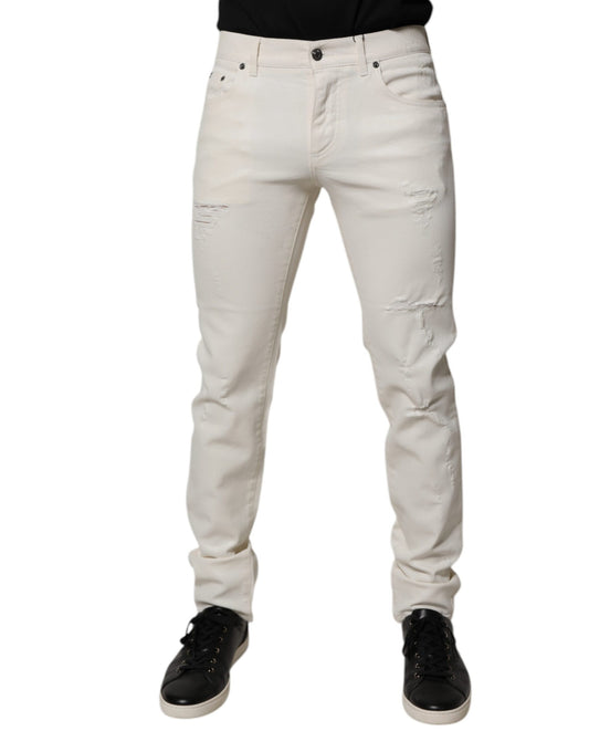 Dolce &amp; Gabbana Off White Bomullsstretch Skinny Denim Jeans