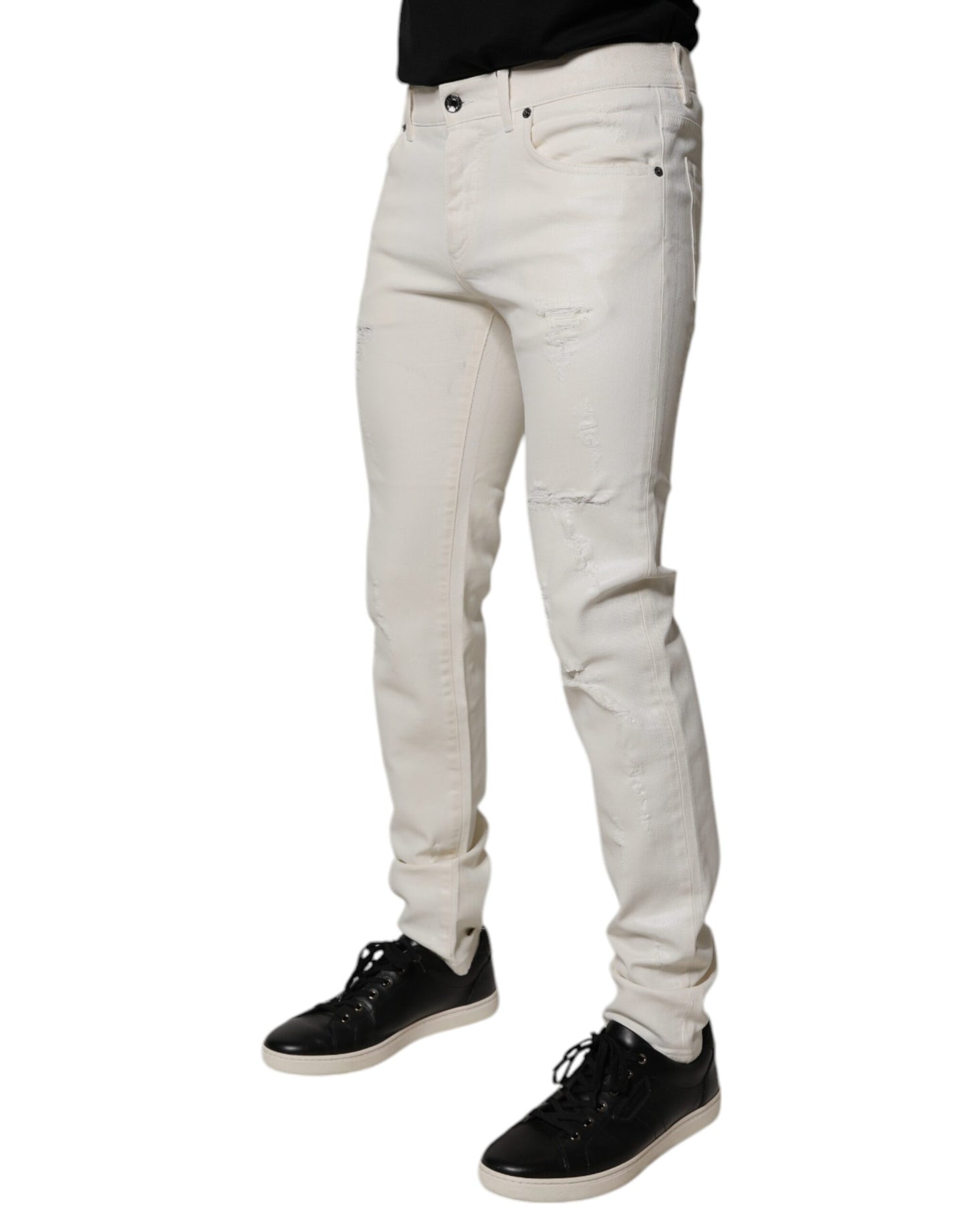 Dolce &amp; Gabbana Off White Bomullsstretch Skinny Denim Jeans
