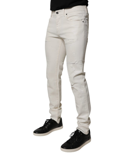 Dolce &amp; Gabbana Off White Bomullsstretch Skinny Denim Jeans