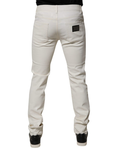 Dolce &amp; Gabbana Off White Bomullsstretch Skinny Denim Jeans
