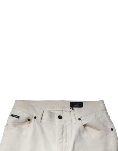 Dolce &amp; Gabbana Off White Bomullsstretch Skinny Denim Jeans