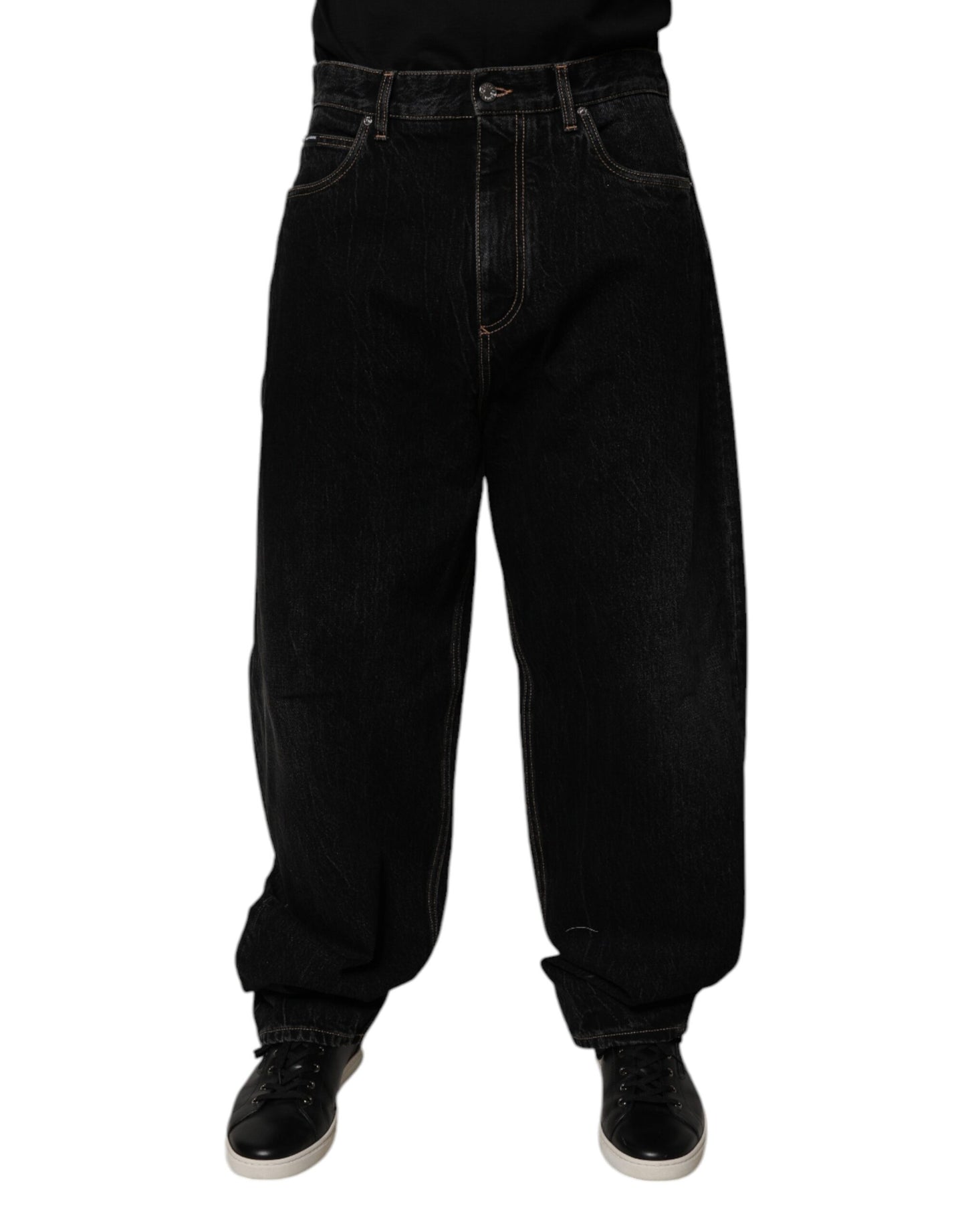 Dolce &amp; Gabbana Svarta Bomullsjeans Med Mellanhög Midja Och Vida Ben