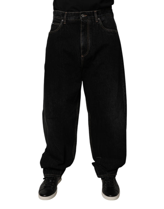 Dolce &amp; Gabbana Svarta Bomullsjeans Med Mellanhög Midja Och Vida Ben
