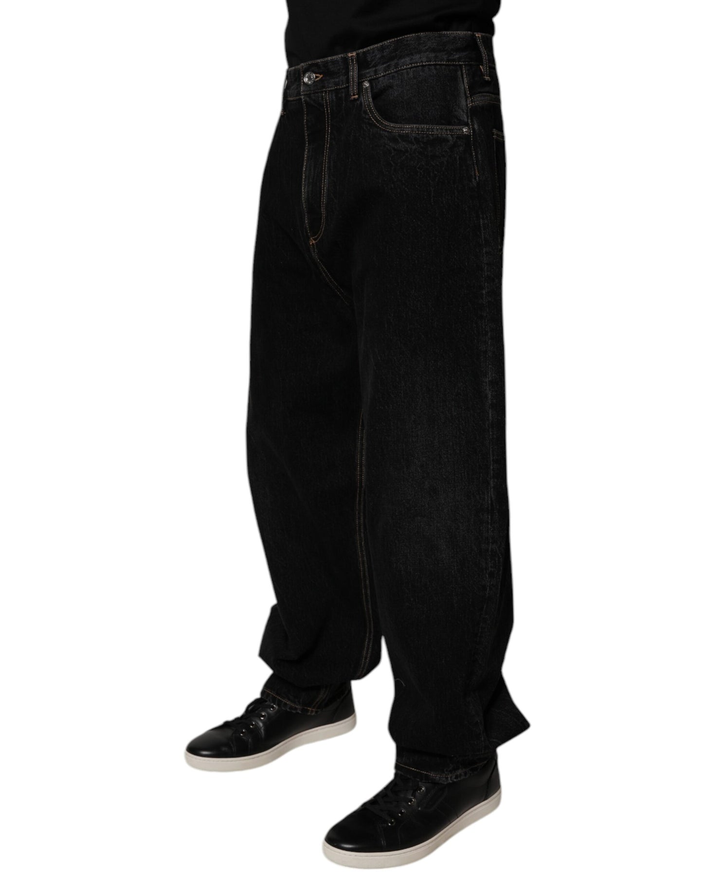 Dolce &amp; Gabbana Svarta Bomullsjeans Med Mellanhög Midja Och Vida Ben