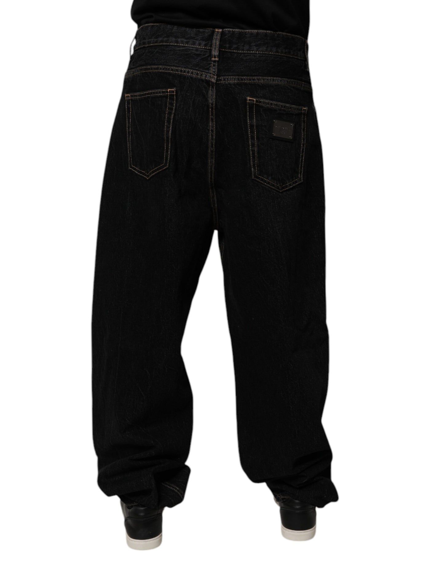 Dolce &amp; Gabbana Svarta Bomullsjeans Med Mellanhög Midja Och Vida Ben