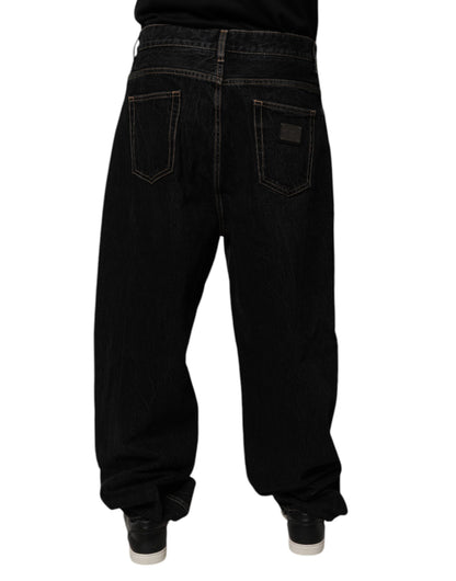 Dolce &amp; Gabbana Svarta Bomullsjeans Med Mellanhög Midja Och Vida Ben