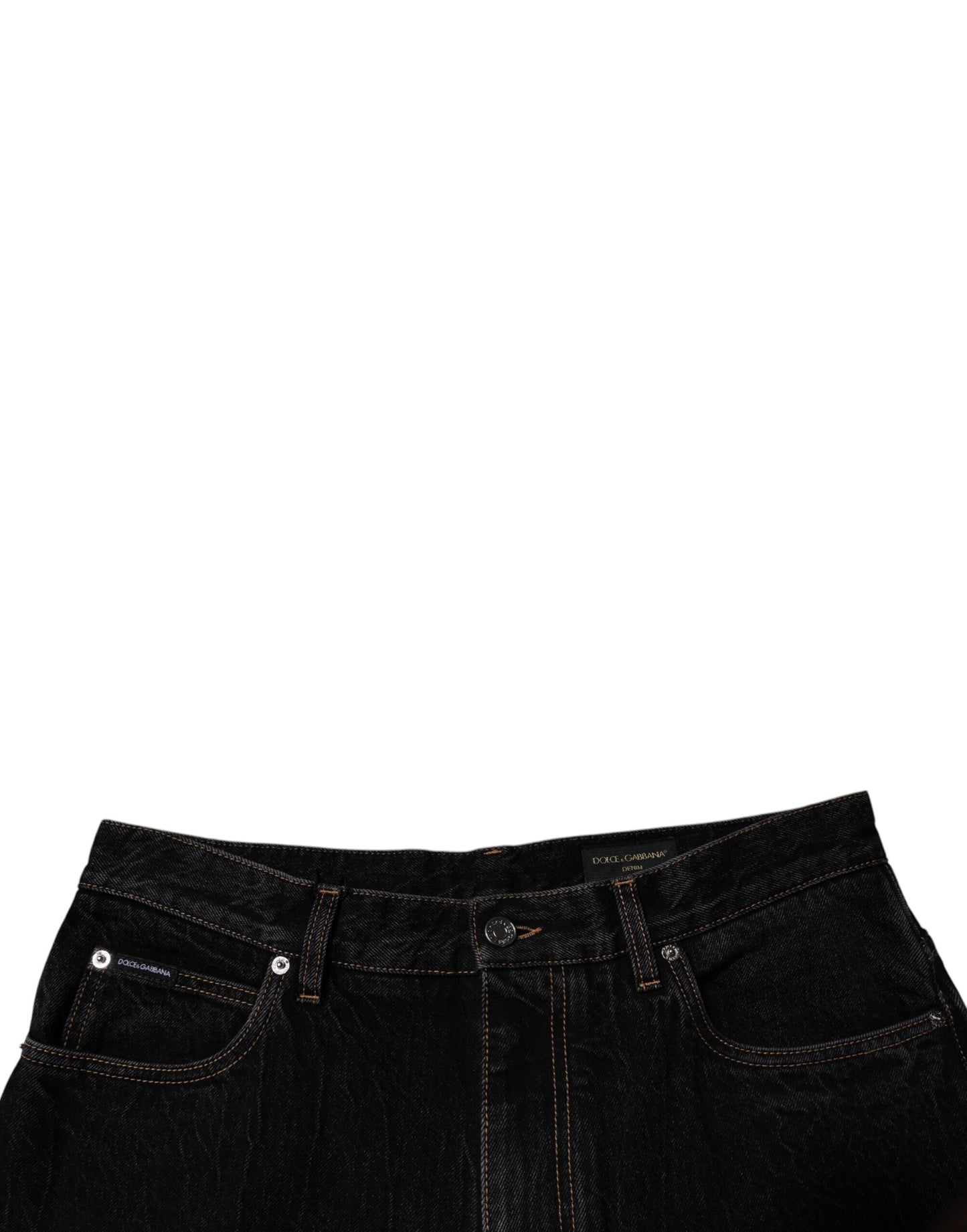 Dolce &amp; Gabbana Svarta Bomullsjeans Med Mellanhög Midja Och Vida Ben