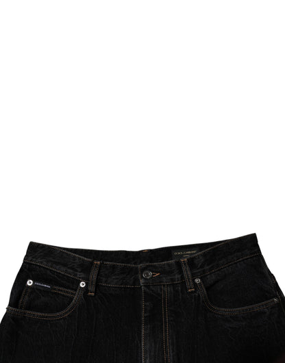Dolce &amp; Gabbana Svarta Bomullsjeans Med Mellanhög Midja Och Vida Ben