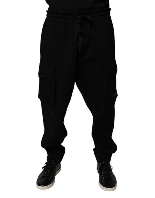 Dolce &amp; Gabbana Svarta Bomull Jogger Cargo Träningsbyxor Byxor