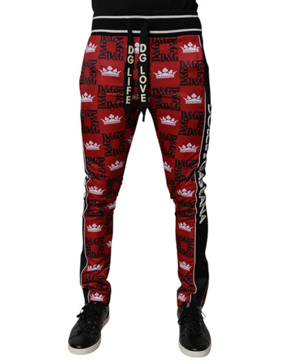 Dolce &amp; Gabbana Röda Kronlogotyp Monogram Herr Träningsbyxor Byxor