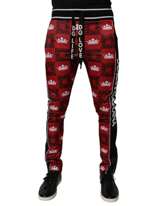 Dolce &amp; Gabbana Röda Kronlogotyp Monogram Herr Träningsbyxor Byxor