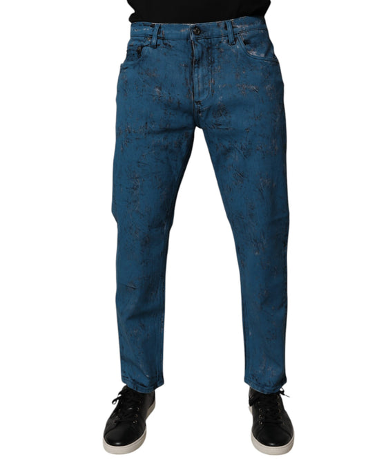 Dolce &amp; Gabbana Blå Tie Dye Bomull Skinny Herrjeans