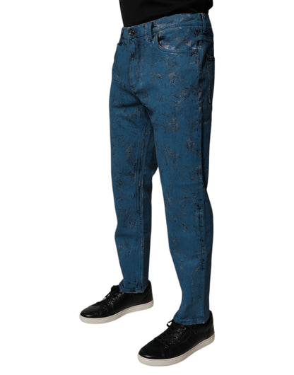 Dolce &amp; Gabbana Blå Tie Dye Bomull Skinny Herrjeans