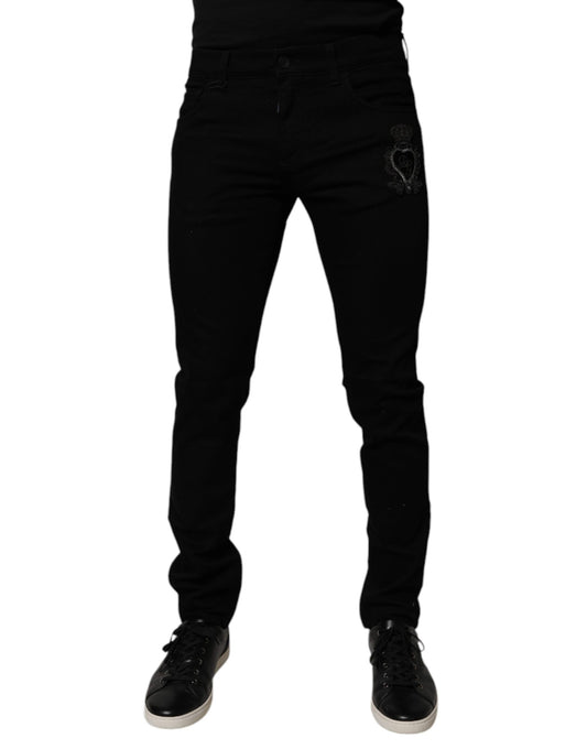 Dolce &amp; Gabbana svarta Sacred Heart bomulls skinny denimjeans