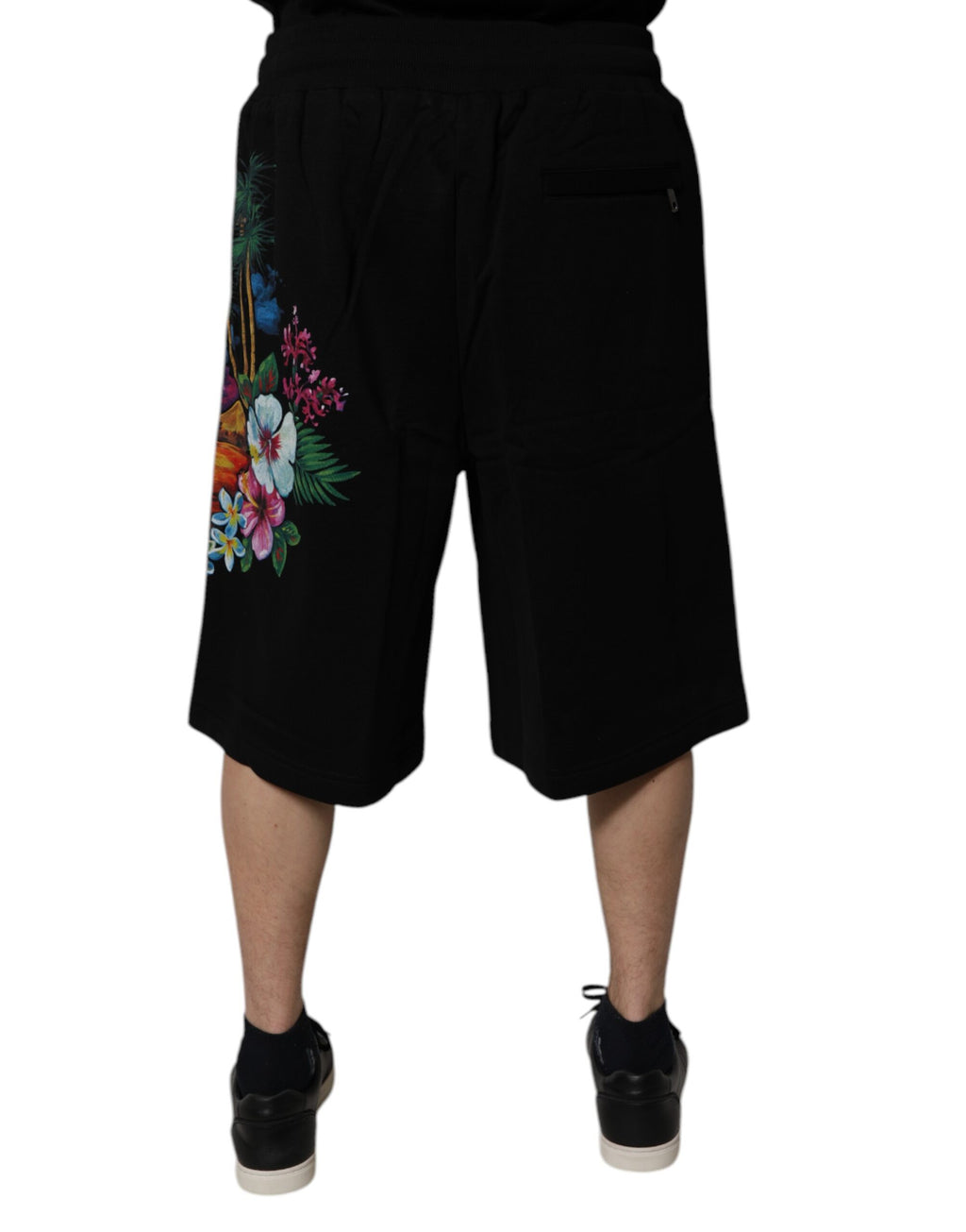 Svarta bermudashorts med blommigt tryck i bomull