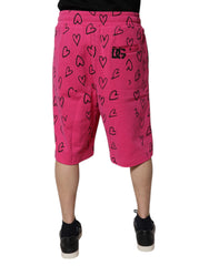 Dolce & Gabbana Pink Cotton Heart Print Bermuda Shorts