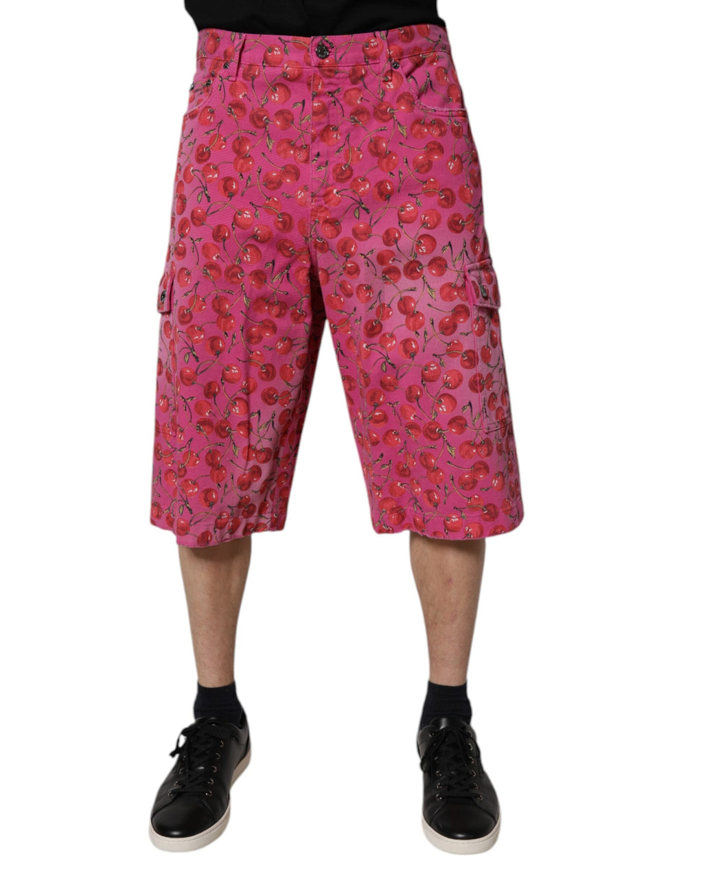 Rosa Cargoshorts i bomull med körsbärsmönster