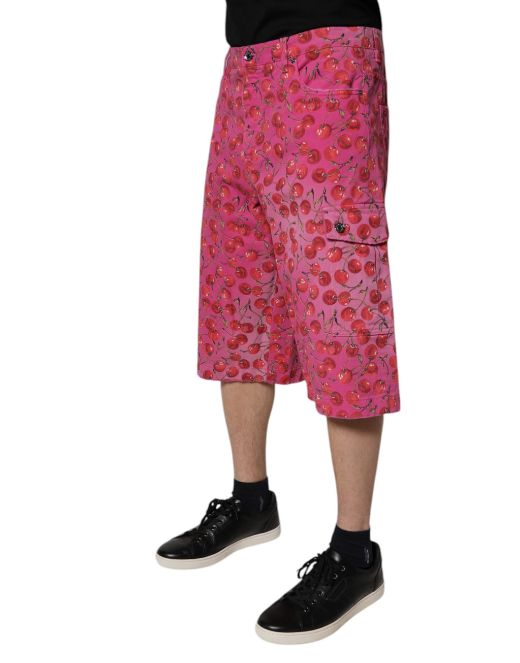 Rosa Cargoshorts i bomull med körsbärsmönster