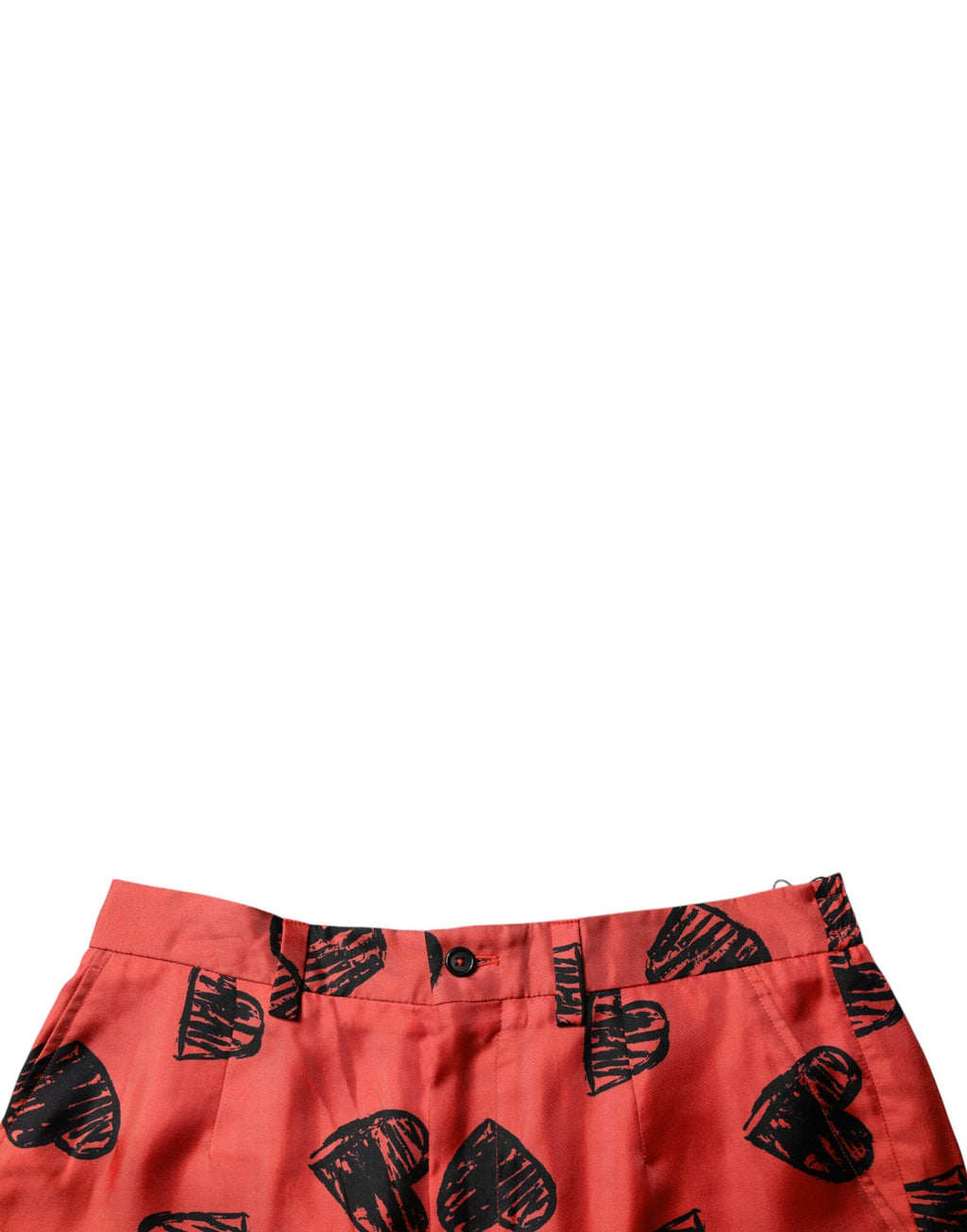Orangea sidenbermudashorts med hjärtmönster