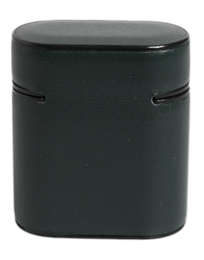 Dolce & Gabbana Green Calfskin Leather Logo Print Flip Holder Airpods Case