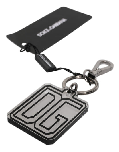 Dolce & Gabbana Gray Black DG Rubber Logo Silver Men's Keychain Keyring
