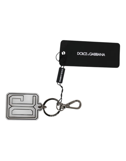 Dolce & Gabbana Gray Black DG Rubber Logo Silver Men's Keychain Keyring