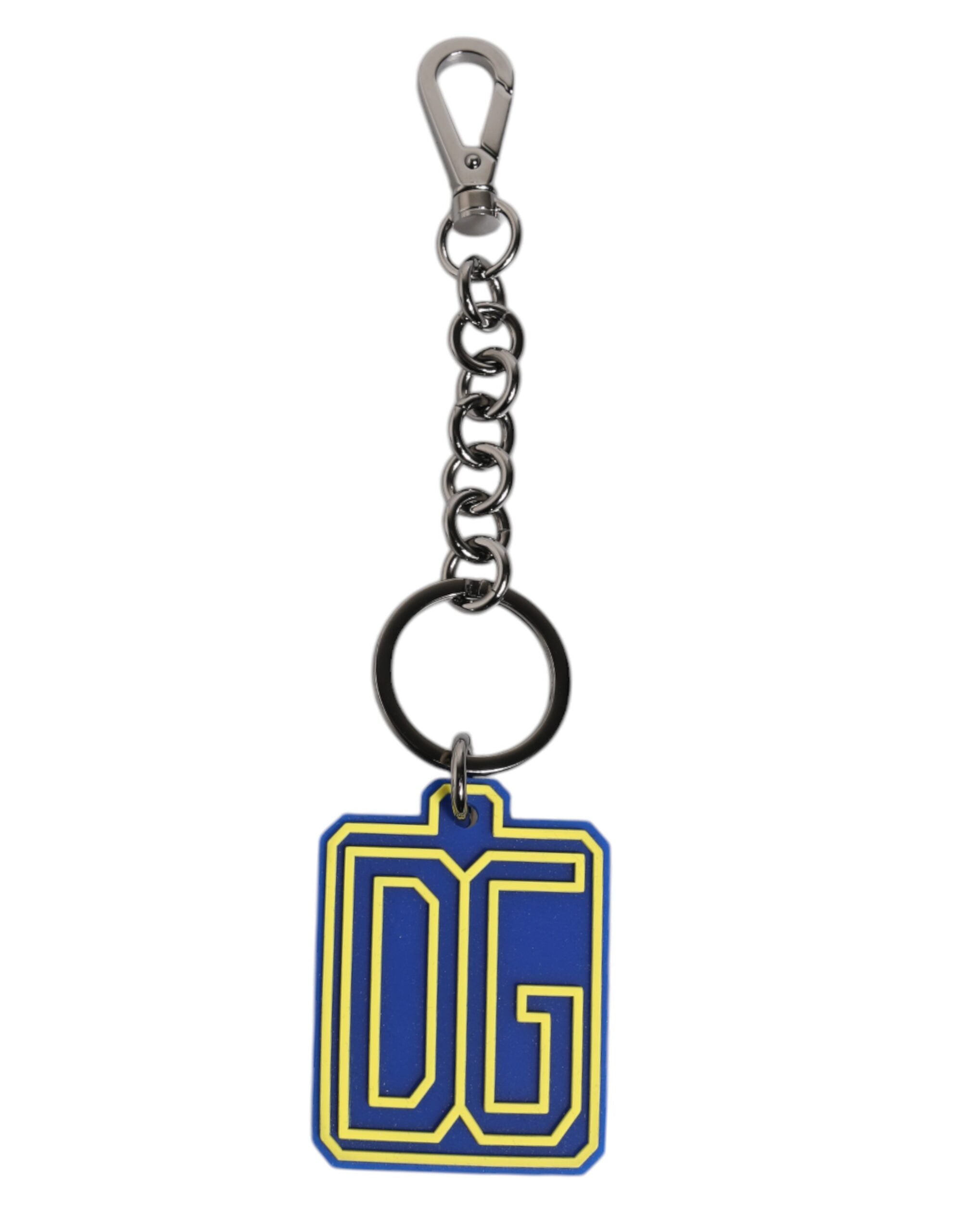 Blå Gul DG Gummi Logo Sølv Herre Nøkkelring