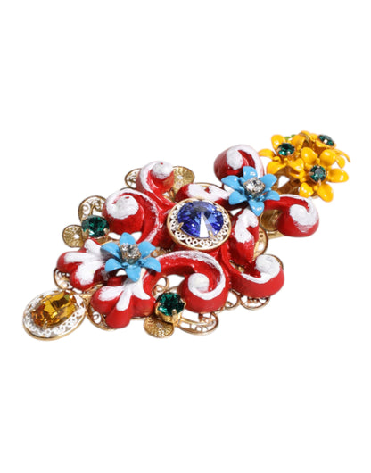 Dolce & Gabbana Multicolor Spring CARRETTO Gold Brass Crystal Hair Clip