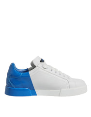 Dolce & Gabbana White Blue Leather Logo Low Top Sneakers Shoes