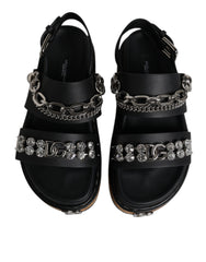 Dolce & Gabbana Black Crystal Embellish Strap Sandals Shoes