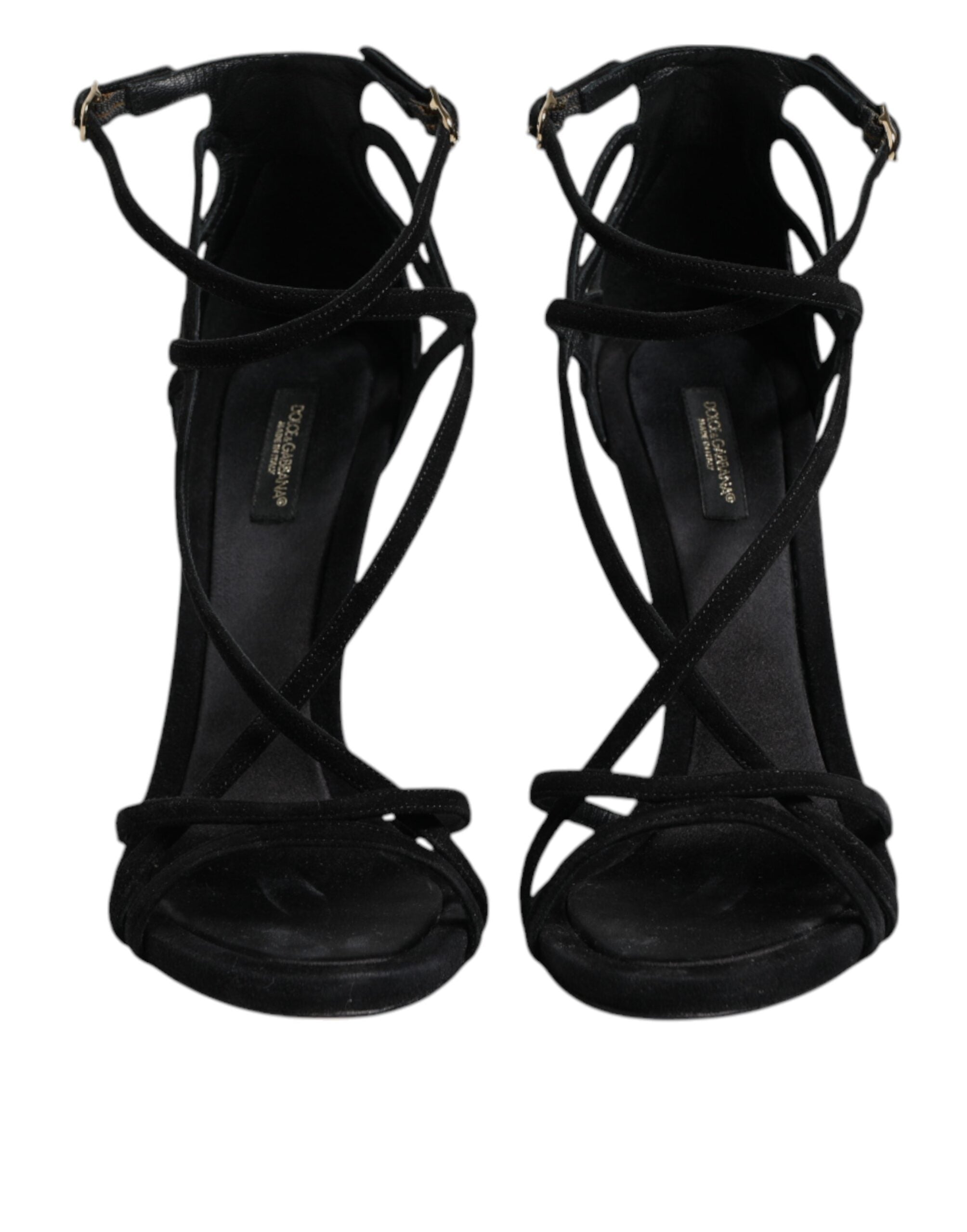 Dolce & Gabbana Black Leather Stiletto Heels Sandals Shoes