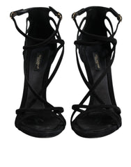 Dolce & Gabbana Black Leather Stiletto Heels Sandals Shoes