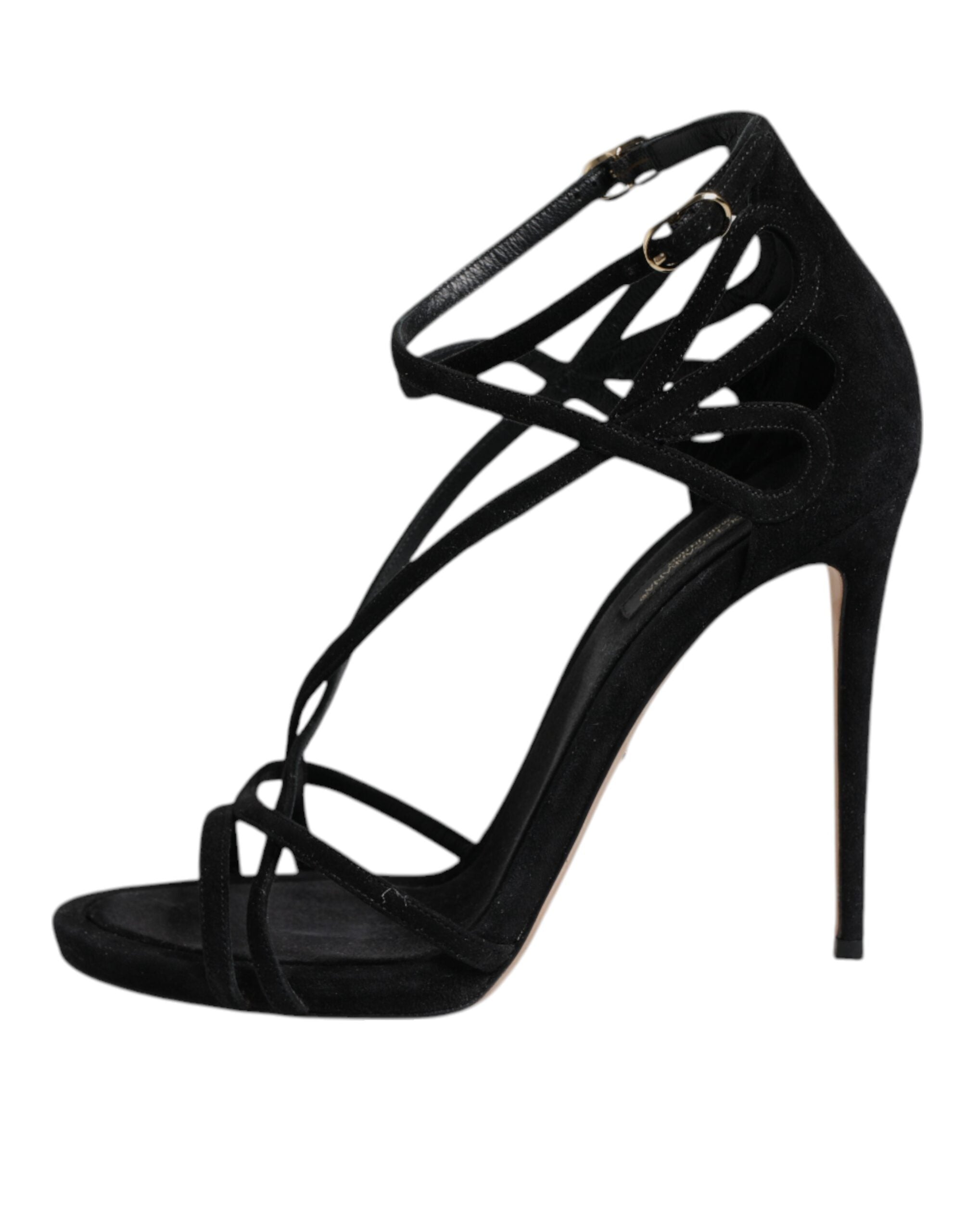 Dolce & Gabbana Black Leather Stiletto Heels Sandals Shoes