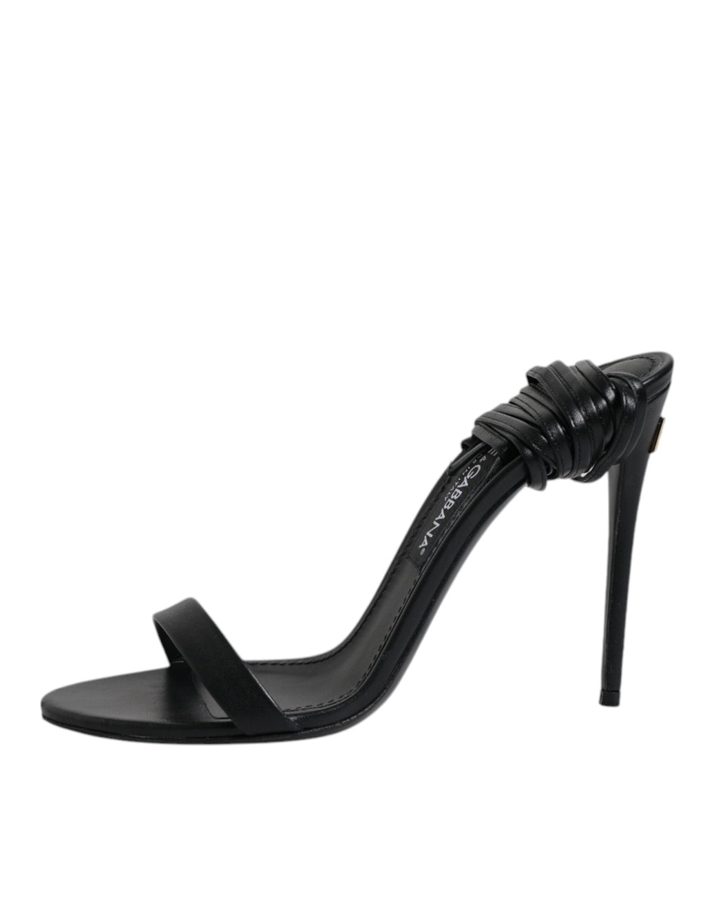 Svarte skinnsandaler med stiletthæl og sko