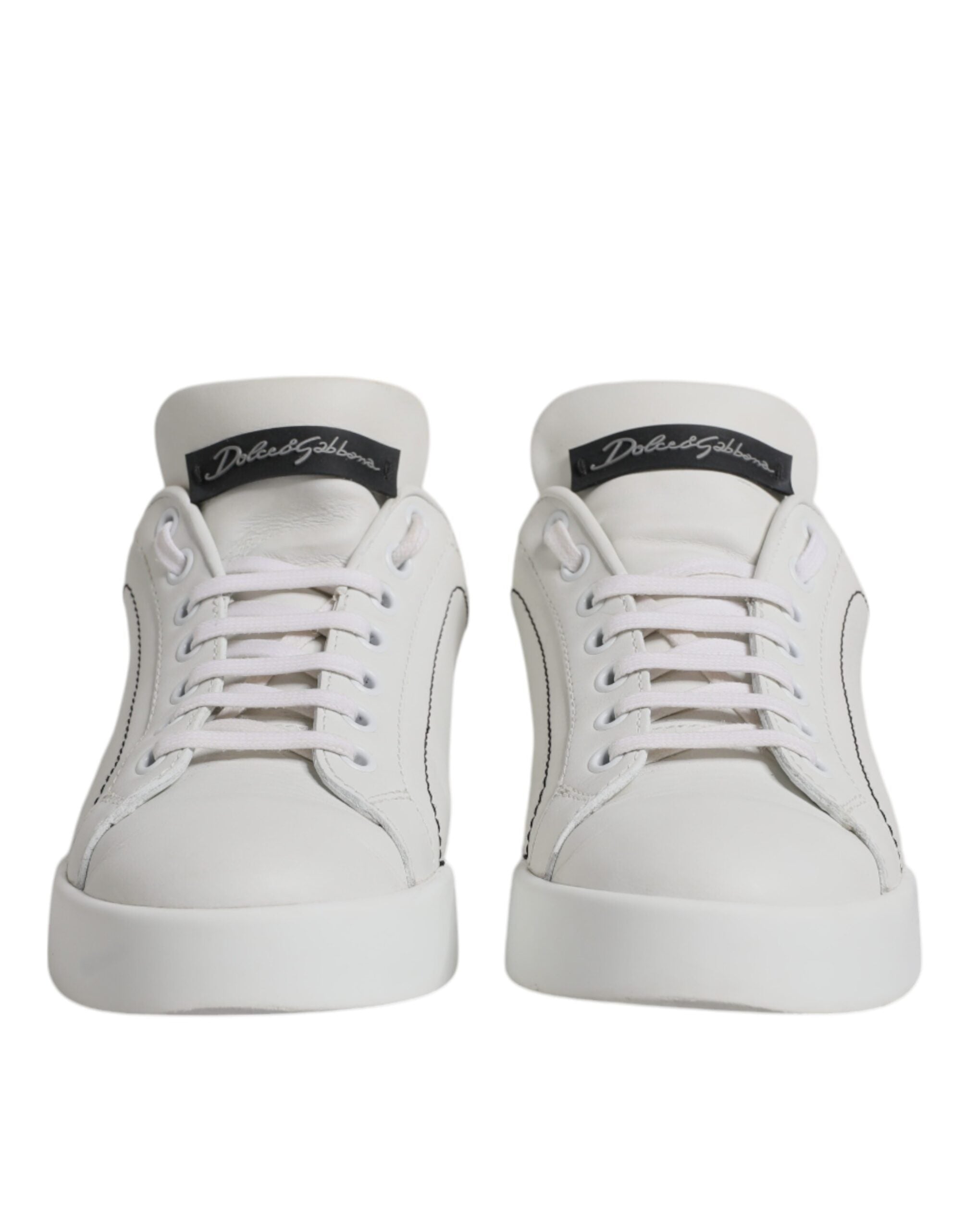 Dolce & Gabbana White Black Leather Low Top Sneakers Shoes