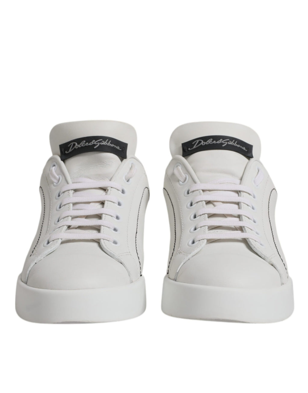 Vita Svarta Låga Sneakers i Läder