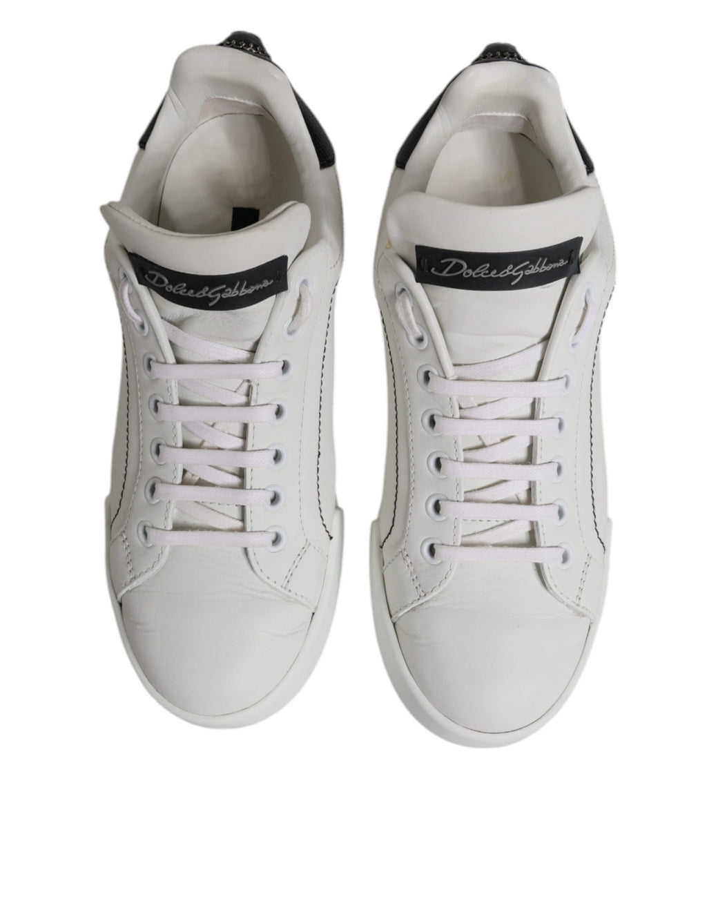 Vita Svarta Låga Sneakers i Läder