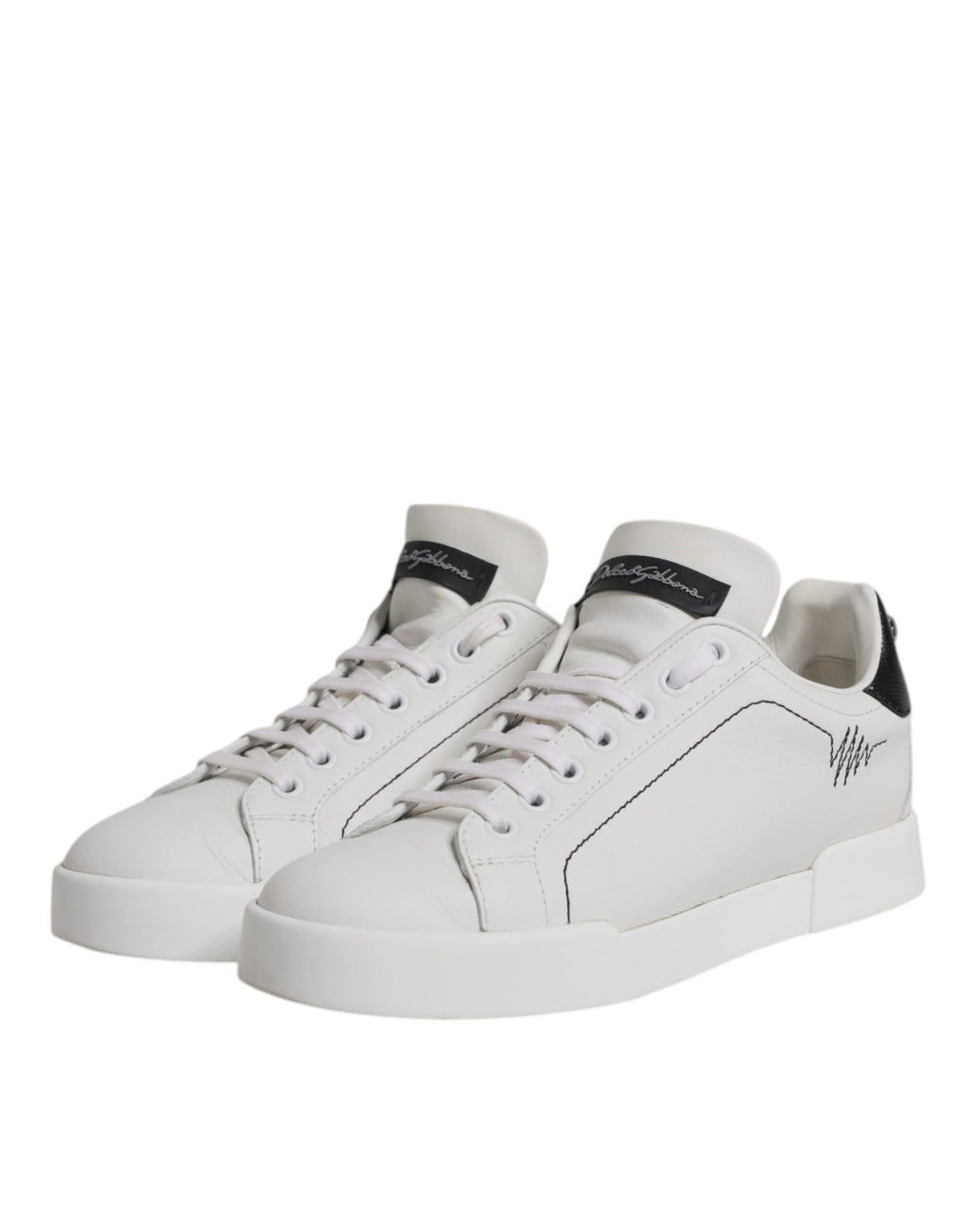 Vita Svarta Låga Sneakers i Läder