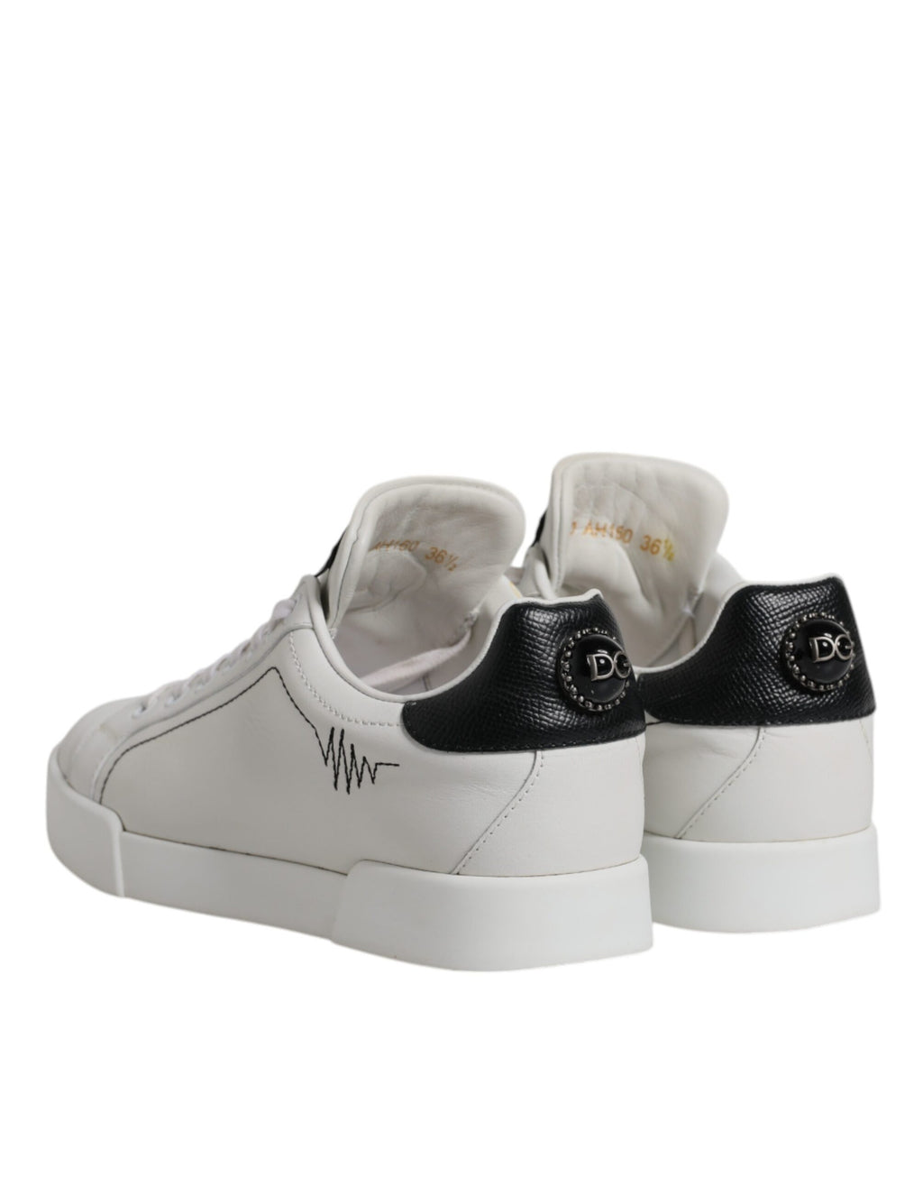 Vita Svarta Låga Sneakers i Läder