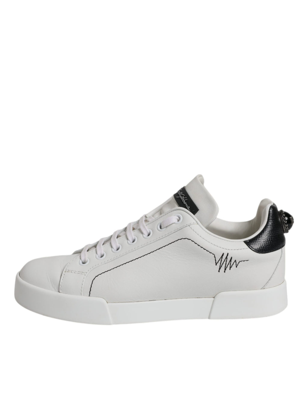 Vita Svarta Låga Sneakers i Läder