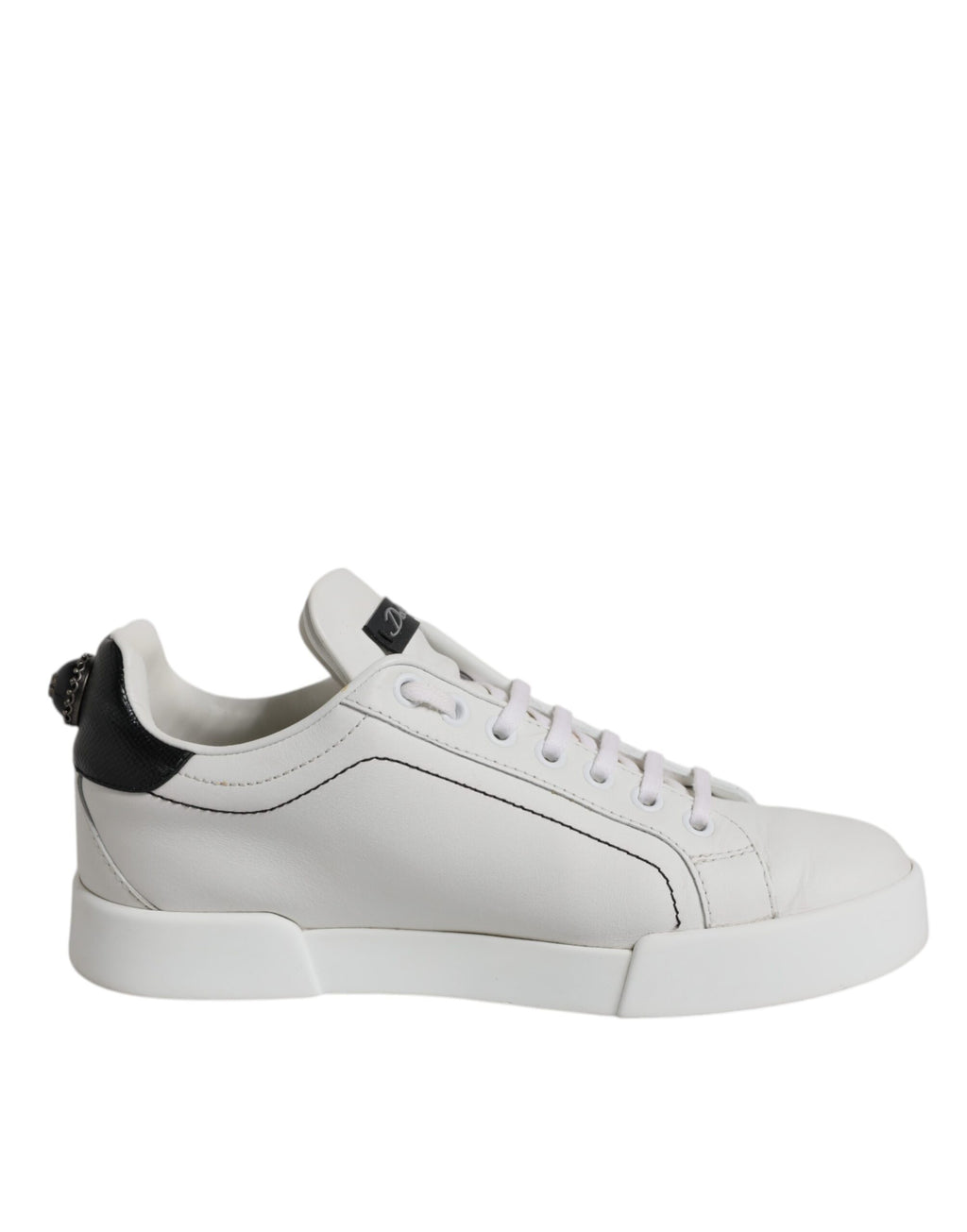 Vita Svarta Låga Sneakers i Läder