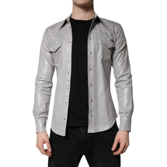 Dolce & Gabbana Metallic Gray Cotton Button Down Shirt