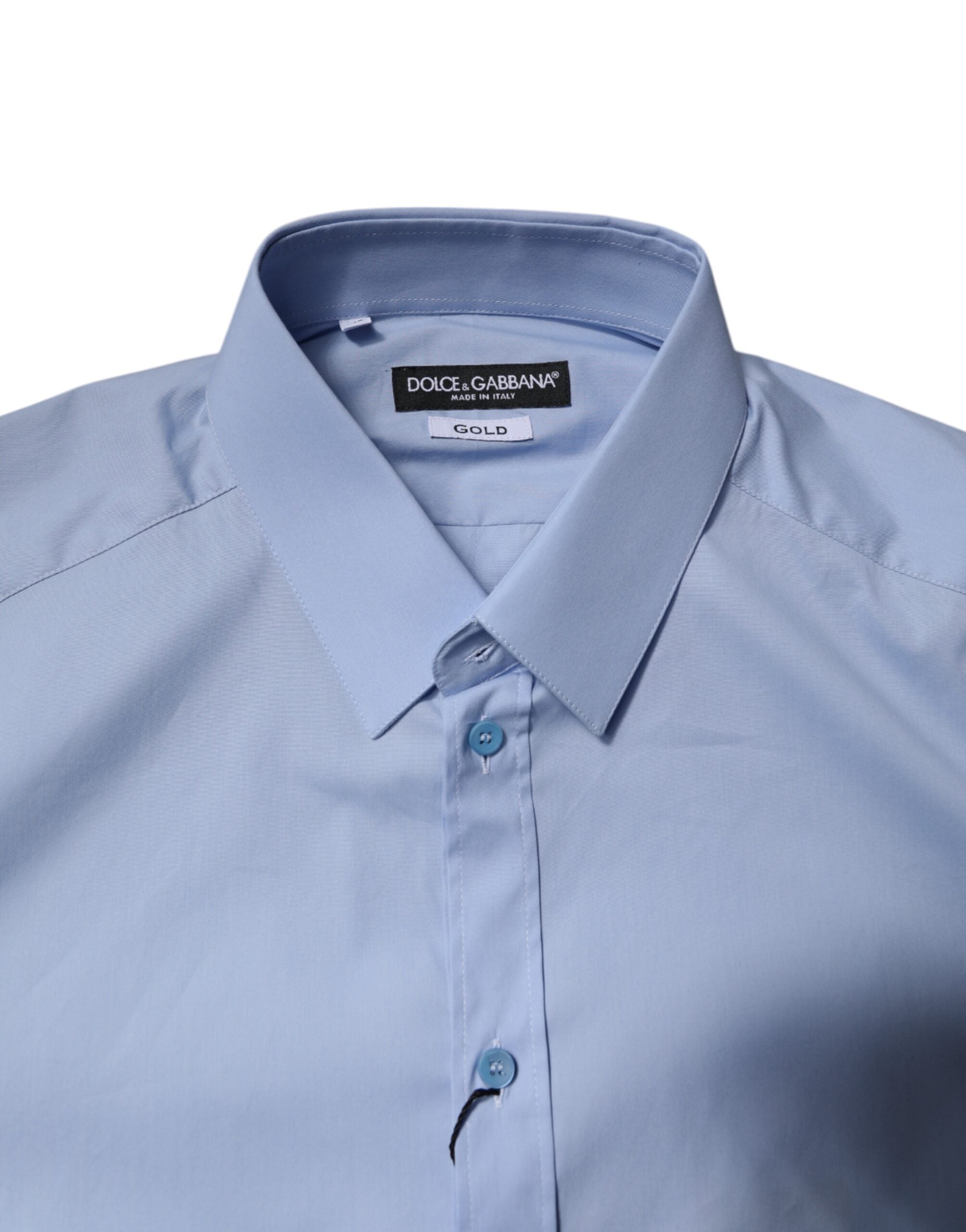 Dolce & Gabbana Light Blue Cotton GOLD Dress Formal Shirt