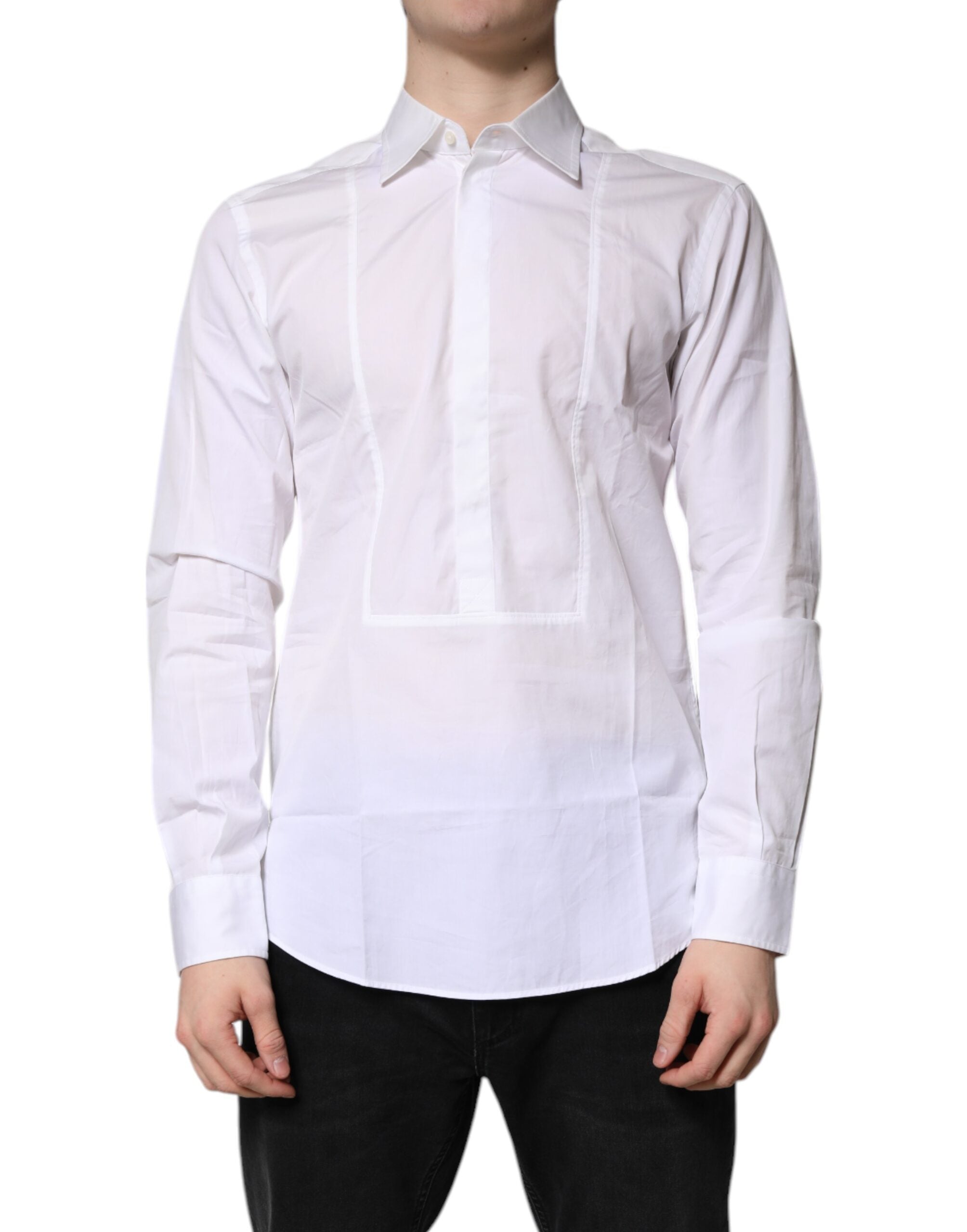 Dolce & Gabbana White Cotton Collared Dress Formal Shirt
