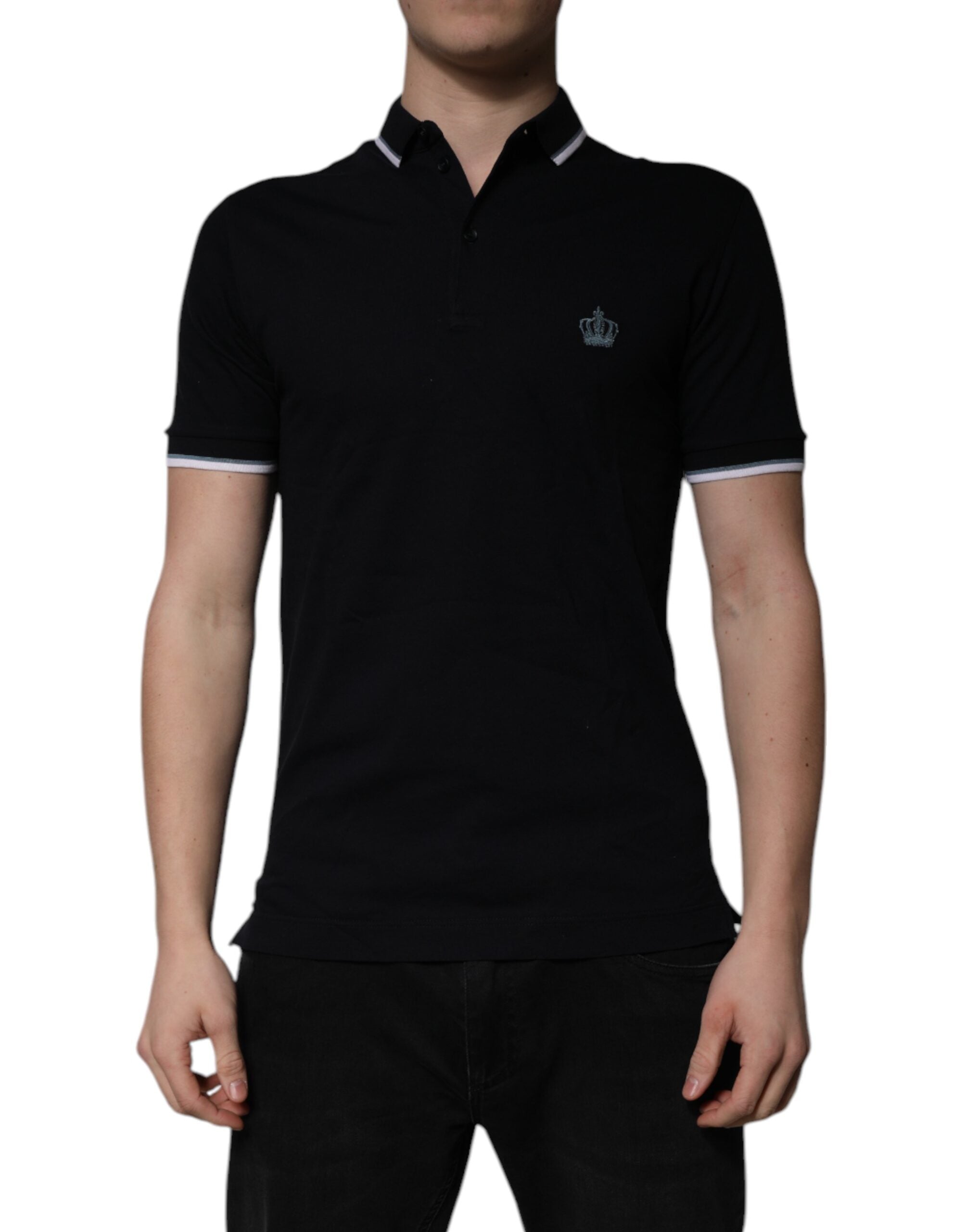 Svart bomulls-t-shirt med kronkrage