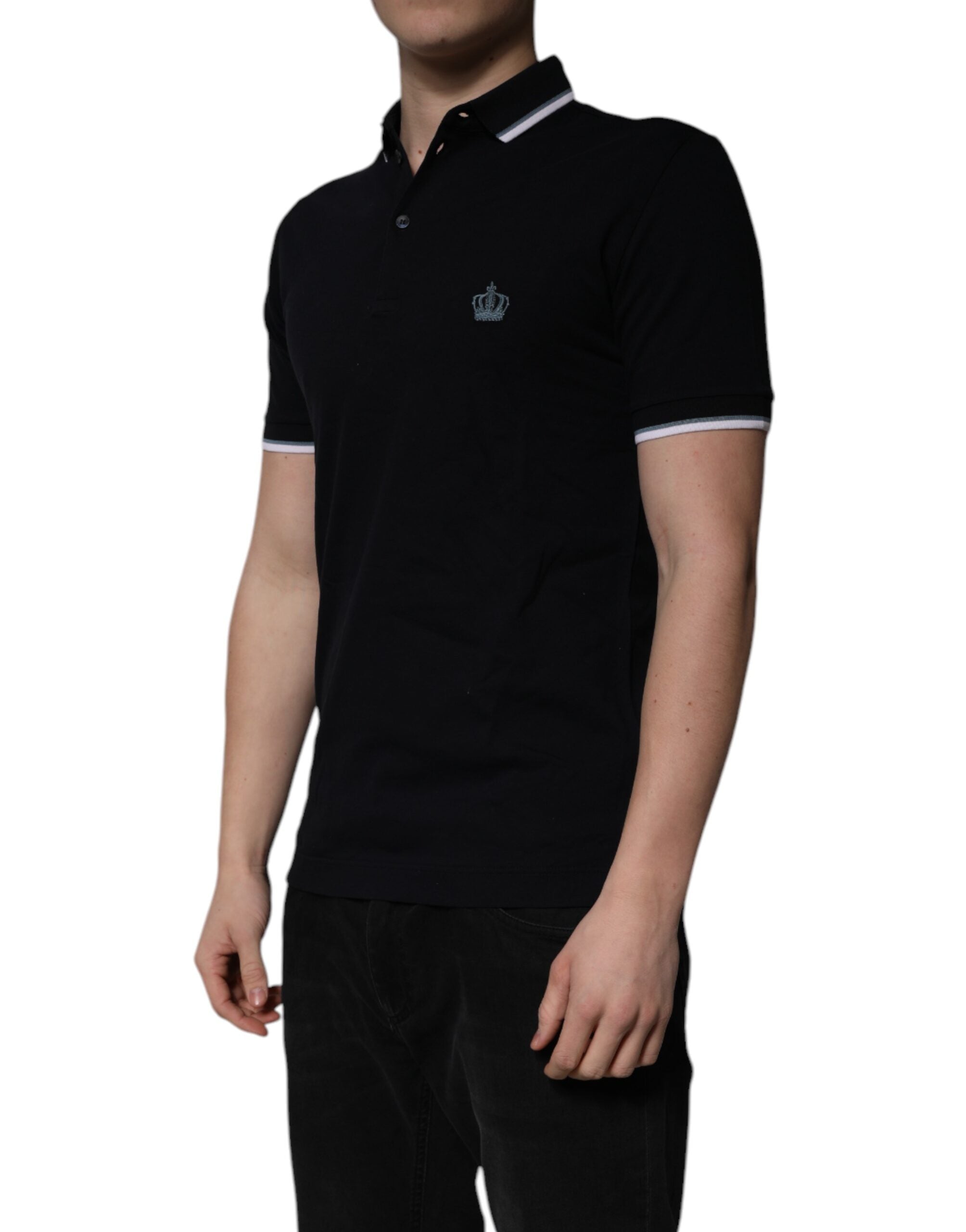 Svart bomulls-t-shirt med kronkrage
