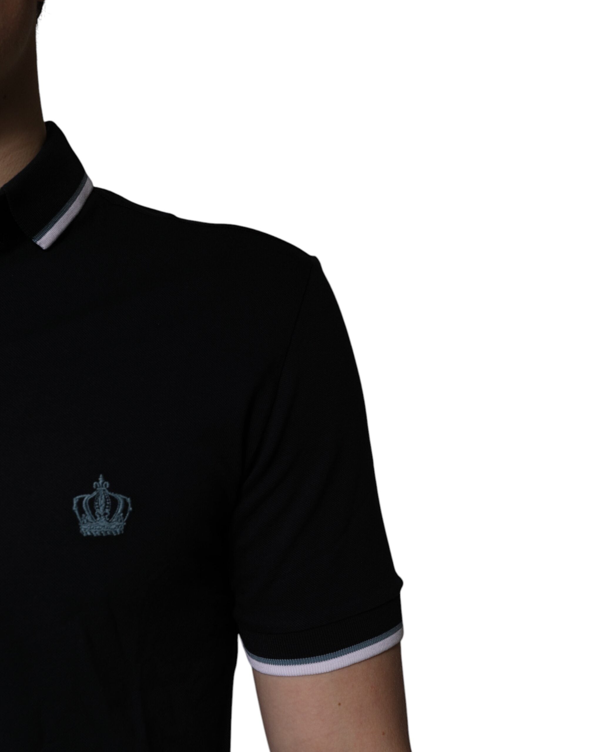 Svart bomulls-t-shirt med kronkrage